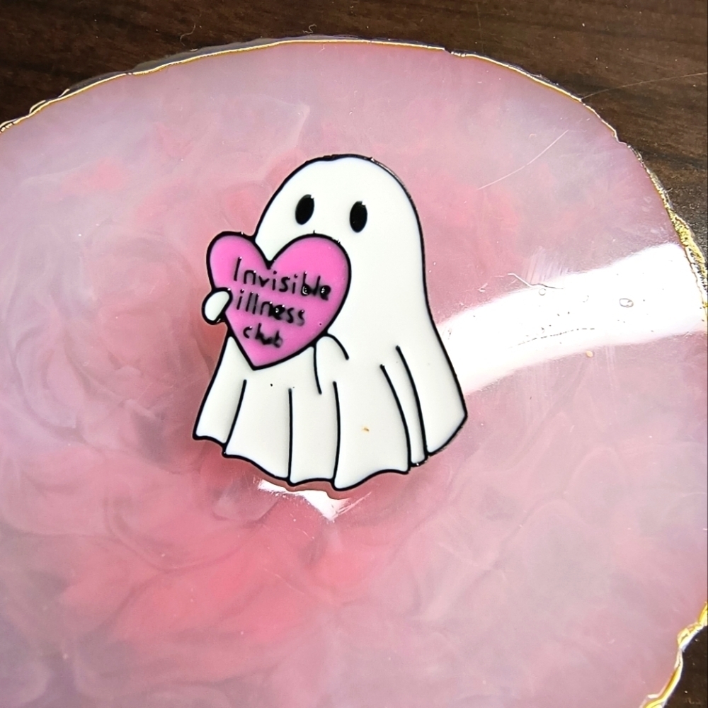 Ghost Enamel Pin - White and Pink